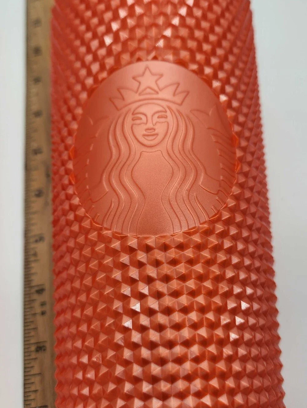 Starbucks Fall 2022 Orange Pearlized Studded Cold Cup 24oz Venti Lid Straw